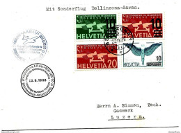 13 - 4 - Enveloppe Vol Expo Nationale Aarau - Vol Bellinzona - Luzern 1938 - Altri & Non Classificati