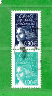 Franciia ° 2004 - Paire Verticale Provenant De Feuille F. 3688B Personnalisées - Yvert. 3688M - 3688N -  .  Oblitérés. - 1997-2004 Marianna Del 14 Luglio