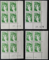 1973** Sabine 1F Vert Coins Datés X4 - 1970-1979