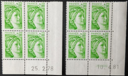 N°1977** Sabine 2.00F Vert-Jaune Coins Datés X2 - 1970-1979