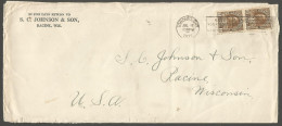 1917 S C Johnson Corner Card Cover 2 X 2c Admiral War Tax Toronto Ontario Slogan - Postal History