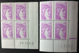 N°2120,2120a** Sabine 0.60F Lilas-rose Et GT Coins Datés X2 - 1980-1989