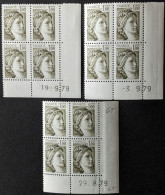 N°2057,2057b** Sabine 1.00F Olive Et GT Coins Datés X3 - 1970-1979
