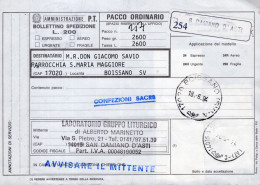 Italia (1994) - Bollettino Pacchi Da San Damiano D'Asti Per Boissano (SV) - (confezioni Sacre) - Pacchi Postali