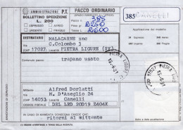 Italia (1991) - Bollettino Pacchi Da Canelli (AT) Per Pietra Ligure - (trapano Usato) - Postal Parcels