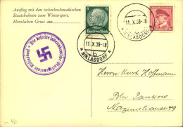 1938, SUDETENLAND Mit Sonderkarte Gestempelt "Nicklasdorf 11.X.38" - Feldpost 2e Guerre Mondiale