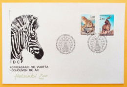 Finland FDC 1989 - Centenary Of Helsinki Zoo - Snow Leopard, Markhor - MiNo 1087, 1088 - FDC