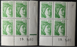 N°2058e** Sabine 1.10F Vert Très Clair Tirage Du 15-01-1980 Coins Datés X2 - 1970-1979