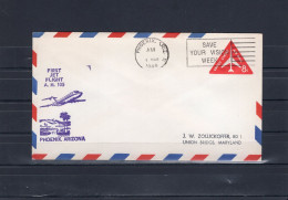 USA 1966 First Flight Cover First Jet Flight AM105 Phoenix, Arizona (Reno Arrival Stamp On The Back) Embossed 8c - Omslagen Van Evenementen
