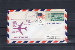 USA 1961 First Flight Cover First Jet Flight AM27 Jacksonville, Florida (NY Arrival Stamp On The Back) - Event Covers