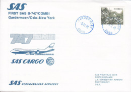 Norway First SAS Cargo B-747/Combi Flight GARDERMOEN/Oslo-NEW YORK 1978 (Purple Cancel) Cover Brief Lettre - Lettres & Documents