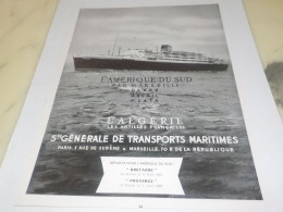 ANCIENNE PUBLICITE GENERALE DE TRANSPORTS MARITIMES 1952 - Other & Unclassified