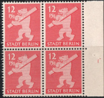 Germany 1945 Stadt Berlin 12 Pf Plateflaw Mi II In -block MNH Certified Ströw BPP Blot Right Og "pf"G" - Berlin & Brandenburg