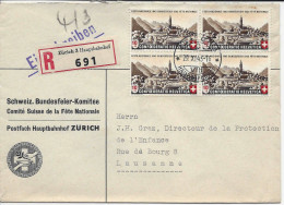 1943, Bloc De 4 Intragna Tessin Lettre Comité Suisse De La Fête Nationale Recommandée Exprès Zürich Bundesfeier Komitee - Briefe U. Dokumente