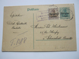 1917 , 5 Pfg. Ganzsache Mit Zusatzfrankatur , Firmenlochung , Perfin  O.B. ( O. Battaille) , Aus BASTECLES, Rare - OC26/37 Etappengebied.