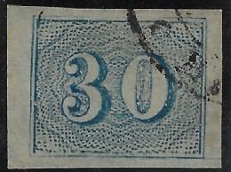 Brazil Year 1854 RHM-20 Stamp Coloured Numeral Cat's Eye Olho De Gato 30 Réis Used (catalog US$150) - Gebruikt