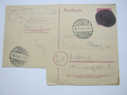 1945 , LUNDEN , Klarer Stempel Auf Not-Ganzsache , Reiner Bedarf - Entiers Postaux