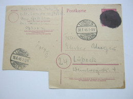 1945 , LUNDEN , Klarer Stempel Auf Not-Ganzsache , Reiner Bedarf - Enteros Postales