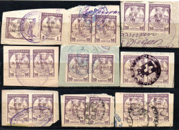 2468. GREECE. 1917 K.Π. REVENUES ON FRAGMENTS, VARIOUS CUSTOMS CANCELS - Fiscale Zegels