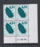 France Préoblitéré N° 235 XX Feuilles D'arbres : 6 F. 51  En Bloc De 4 Coin Daté Du 11 / 08 / 94;  Sans Charnière TB - Precancels