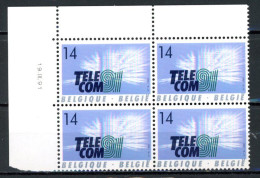 BE   2427   XX   ---   Telecom 91 à Genève   --  Bloc De 4  Coin De Feuille - Coins Datés