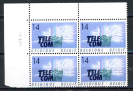 BE   2427   XX   ---   Telecom 91 à Genève   --  Bloc De 4  Coin De Feuille - Angoli Datati