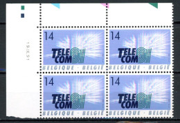 BE   2427   XX   ---   Telecom 91 à Genève   --  Bloc De 4  Coin De Feuille - Datiert