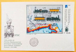 Finland FDC 1987 - Stamp Exhibition FINLANDIA '88 - Trains, Locomotive, Mail Carriage - MiNo Block 3 - FDC