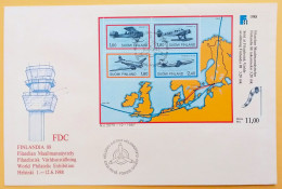 Finland FDC 1988 - Stamp Exhibition FINLANDIA '88 - Airplanes - MiNo Block 4 - FDC