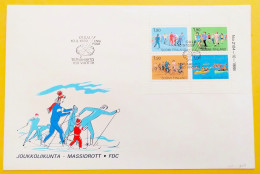 Finland FDC 1989 - Sport For The Masses - Popular Sports, Skiing, Running, Cycling, Kayaking - MiNo Booklet 24 - FDC