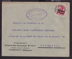 DDFF 690 -  Enveloppe WWI TP Germania TURNHOUT 1916 - Censure Dito - Entete Cartes à Jouer Antoine Van Genechten - OC1/25 Gobierno General