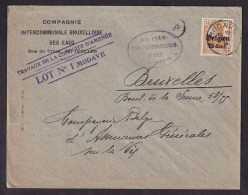 DDFF 693 -  Enveloppe WWI TP Germania MODAVE 1917 - Censure NAMUR - Entete Compagnie Des Eaux BXL - OC1/25 Generaal Gouvernement