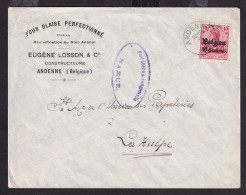 DDFF 694 -  Enveloppe WWI TP Germania ANDENNE - Censure NAMUR - Entete Four Blaise, Constructeur Losson - OC1/25 Gobierno General