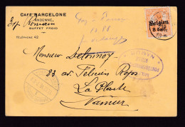 DDFF 695 -  Carte WWI TP Germania ANDENNE 1916 - Censure NAMUR - Entete Café Barcelone , Buffet Froid - Expéd. Romain - OC1/25 Gouvernement Général