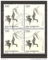SAN MARINO - 1976 EMILIO GRECO Virtù Civili £.250 Quartina Usata - Usados