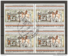 SAN MARINO - 1975 PITTURA ETRUSCA: ACHILLE E TROILO £.180 Quartina Usata - Used Stamps