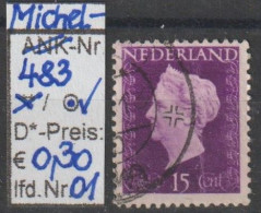 1947 - NIEDERLANDE - FM/DM "Königin Wilhelmina" 15 C Purpur - O Gestempelt - S. Scan (483o 01-02 Nl) - Gebruikt