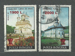 Romania, 2000 (#5460-61a), Surcharged, Monasteries, Klöster, Monasteri, Architecture, Churches, Kirchen, Chiese, églises - Abadías Y Monasterios