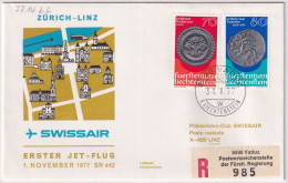 77.14.  AbL - SWISSAIR Erster JET Flug Mit Post Zürich - Linz - Gelaufen Ab Liechtenstein - Luftpost