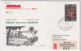 78.5.  AL - SWISSAIR Erster DC-9 Post Flug Zürich - Valencia - Gelaufen Ab Liechtenstein - Luftpost