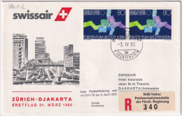 80.1. IL - SWISSAIR Erstflug Zürich - Djakarta - Gelaufen Ab Liechtenstein - Poste Aérienne