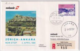 80.5. AL - SWISSAIR Erster Non Stop Flug Zürich - Ankara - Gelaufen Ab Liechtenstein - Air Post