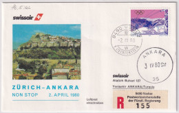 80.5. AL - SWISSAIR Erster Non Stop Flug Zürich - Ankara - Gelaufen Ab Liechtenstein - Luftpost