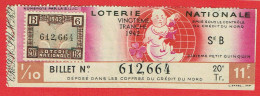France - Billet Loterie Nationale - Dixième Petit Quinquin - 1/10e 1942 Série B 20ème Tranche - N°612664 - Biglietti Della Lotteria