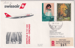 83.9. BL - SWISSAIR B-747-300 Erstflug Zürich - Chicago - Gelaufen Ab Liechtenstein - Poste Aérienne