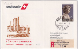 84.3. AL - SWISSAIR Erstflug Zürich - Larnaca - Gelaufen Ab Liechtenstein - Luftpost