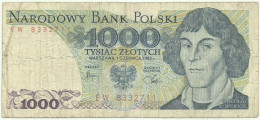 POLAND - 1000 Zlotych - 1982 - Pick 146.c - Série FW - Narodowy Bank Polski - 1.000 - Polonia