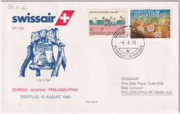 90.4. AL - SWISSAIR Erstflug  Zürich - Boston - Philadlphia - Gelaufen Ab Liechtenstein - Aéreo