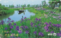 Télécarte JAPON / NTT 251-029 B ** ONE NOTCH ** - FLEUR IRIS & Barque - Flower & Ship Boat JAPAN Phonecard - Boten