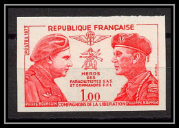 France N°1773 Bourgoin Kieffer Héros Parachutistes SAS Resistance Essai Trial Proof Non Dentelé ** Imperf 1973 - Essais De Couleur 1945-…